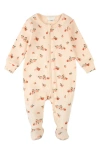 Firsts By Petit Lem Argumes Print Cotton Rib One-piece Footed Pajamas In Light Coral