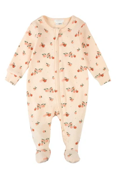 Firsts By Petit Lem Babies'  Argumes Print Cotton Rib One-piece Footed Pajamas In Light Coral