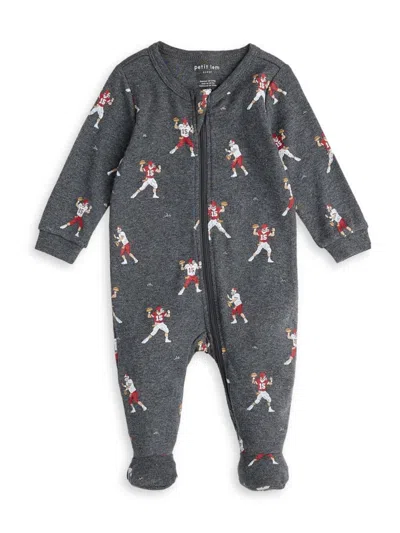 Firsts By Petit Lem Baby Boy's Quarterback Print Footie In Gray