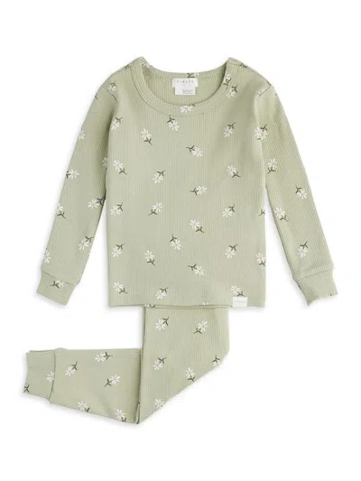 Firsts By Petit Lem Baby Girl's Ribbed Daisy Print Pajama Set In Light Green