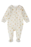 Firsts By Petit Lem Banana Print Cotton Rib One-piece Footed Pajamas