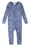 Firsts By Petit Lem Baseball Print Cotton Fitted One-piece Pajamas In Blue