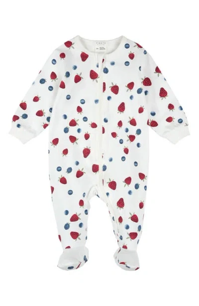 Firsts By Petit Lem Babies'  Berry Print Footed One-piece Pajamas In White