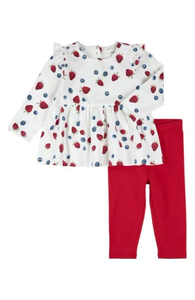 Firsts By Petit Lem Babies'  Berry Print Ruffle Trim Peplum Top & Leggings Set In Red