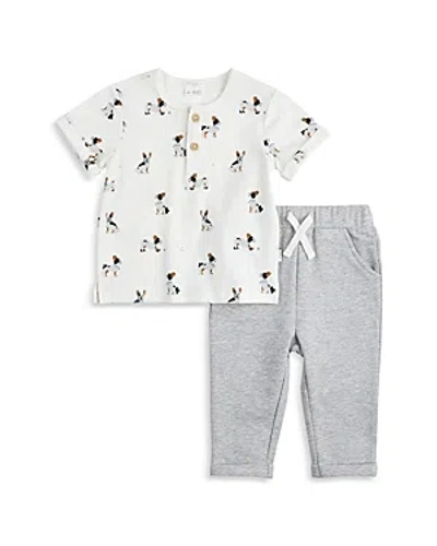 Firsts By Petit Lem Boys' French Bulldog Henley & Jogger Pants Set - Baby In Off White