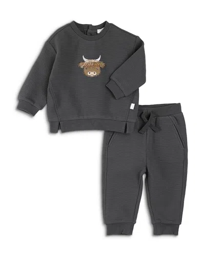 Firsts By Petit Lem Boys' Highland Cow Ottoman Sweatshirt & Pants Set - Baby In Gray