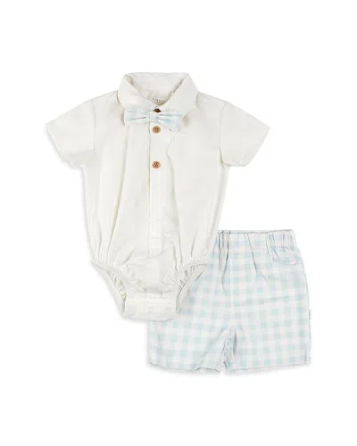 Firsts By Petit Lem Boys' Poplin Shirt & Checkered Shorts - Baby In Off-white