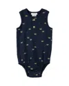 Firsts By Petit Lem Boys' Printed Ribbed Romper - Baby In Navy