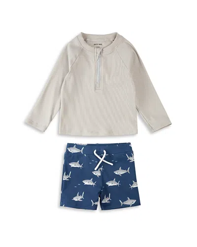 Firsts By Petit Lem Boys' Rash Guard & Swim Trunks Set - Baby In Blue