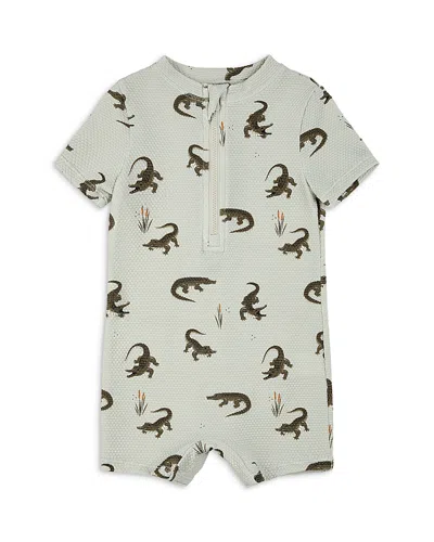 Firsts By Petit Lem Kids'  Boys' Short Sleeved Crocodile Print Knit Swim Romper - Baby In Gray