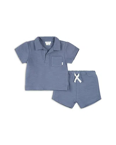 Firsts By Petit Lem Boys' Short Sleeved Polo Top & Shorts Set - Baby In Blue