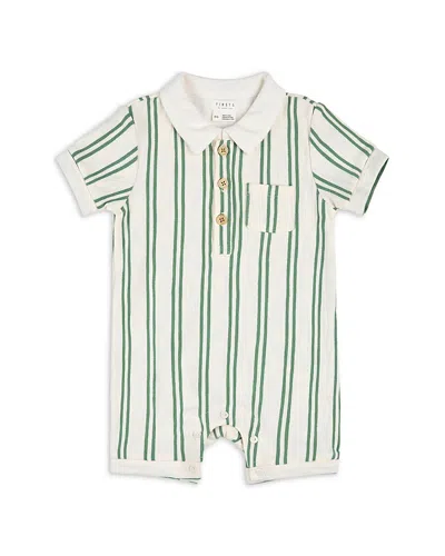 Firsts By Petit Lem Boys' Striped Polo Romper - Baby In White