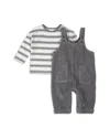 Firsts By Petit Lem Boys' Striped Top & Corduroy Overall Set - Baby In Gray