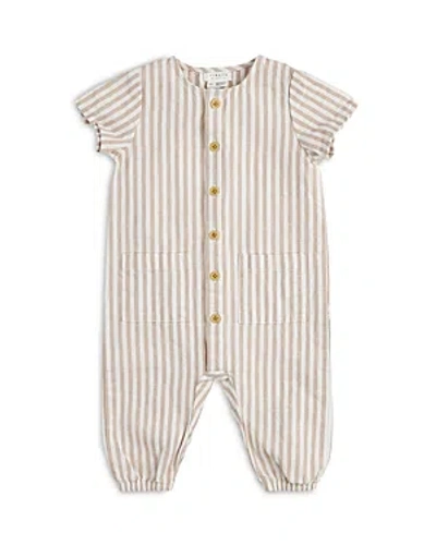 Firsts By Petit Lem Boys' Striped Yarn Dyed Crosshatch Romper - Baby In Sand