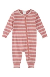 Firsts By Petit Lem Bubblegum Stripe Rib Fitted One-piece Zip Pajamas In Pink