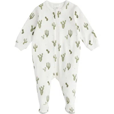Firsts By Petit Lem Cactus Print Stretch Organic Cotton Footie Pajamas In Off White