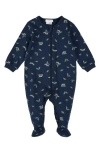 Firsts By Petit Lem Caterpillar Print Footed One-piece Pajamas In Blue