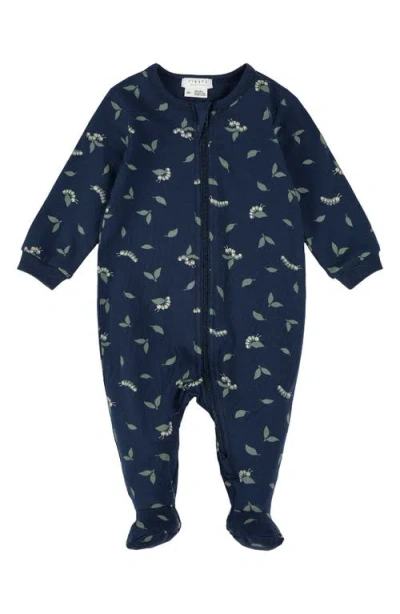 Firsts By Petit Lem Babies'  Caterpillar Print Footed One-piece Pajamas In Blue