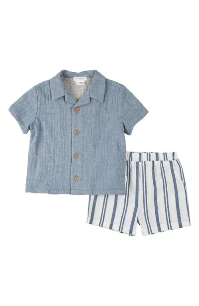 Firsts By Petit Lem Babies'  Chambray Button-up Shirt & Shorts Set In Light Blue
