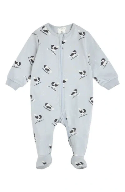 Firsts By Petit Lem Babies'  Chickadee Print Cotton Footed One-piece Pajamas In Light Blue