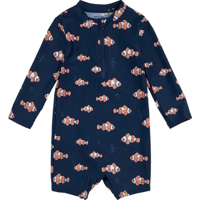 Firsts By Petit Lem Babies'  Clownfish Print Upf 50+ Swim Romper In Navy