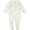 Firsts By Petit Lem Daffodil Print Cotton Rib One-piece Footed Pajamas In Off White