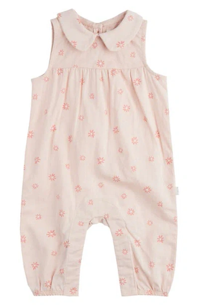 Firsts By Petit Lem Babies' Daisy Print Linen & Cotton Romper In Coral Light