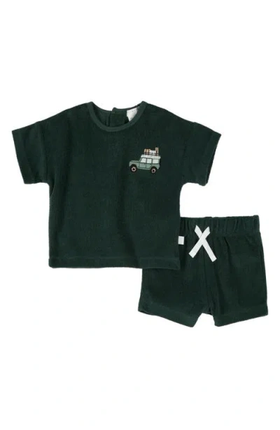 Firsts By Petit Lem Babies'  Embroidered Terry Cloth T-shirt & Shorts Set In Turquoise
