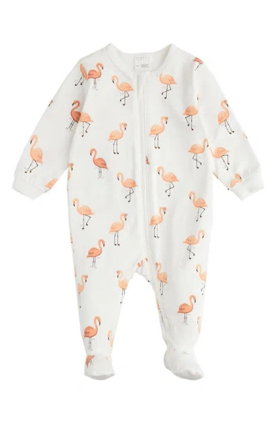 Firsts By Petit Lem Babies' Flamingo Print Stretch Organic Cotton Footie Pajamas In Off White