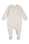 Firsts By Petit Lem Floral Cotton Rib Footed One-piece Pajamas In Beige