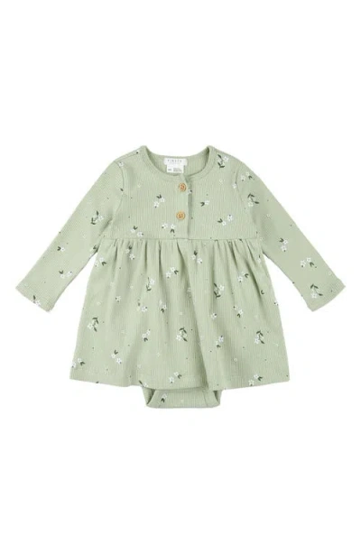 Firsts By Petit Lem Babies'  Floral Long Sleeve Cotton Skirted Bodysuit In Light Green