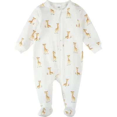 Firsts By Petit Lem Babies'  Giraffe Print Cotton One-piece Footed Pajamas In White