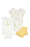 Firsts By Petit Lem Giraffes 3-piece Bodysuits & Ruffle Rib Bloomers Set