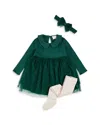 Firsts By Petit Lem Girls' 3 Piece Ribbed Dress Set - Baby In Green