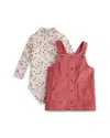 Firsts By Petit Lem Girls' Bodysuit & Corduroy Overalls Dress Set - Baby In Dark Pink
