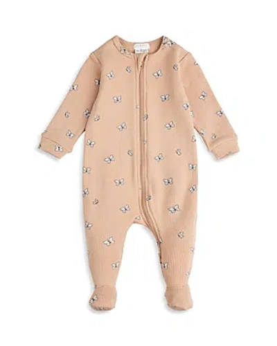Firsts By Petit Lem Girls' Butterfly Print Ribbed Sleeper Footie - Baby In Camel