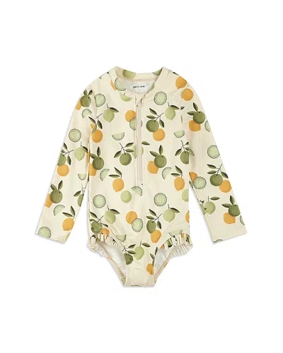 Firsts By Petit Lem Girls' Citrus Print Long Sleeved One Piece Swimsuit - Baby In Bei-beige