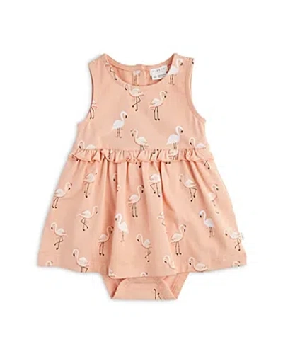 Firsts By Petit Lem Babies' Flamingo Print Stretch Organic Cotton Skirted Bodysuit In Coral
