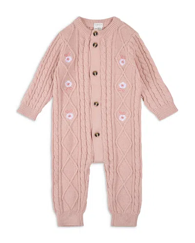 Firsts By Petit Lem Girls' Farm Floral Sweater Knit Playsuit Coverall - Baby In Pink