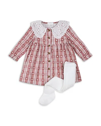 Firsts By Petit Lem Girls Jazzberry Gingham Dress And Tights Set - Baby In Pink