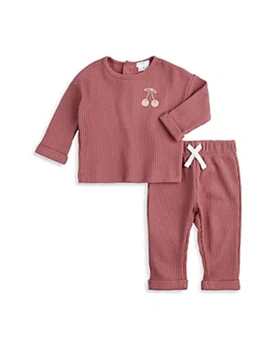 Firsts By Petit Lem Girls' Jazzbery Thermal Top & Trousers Set - Baby In Dark Pink