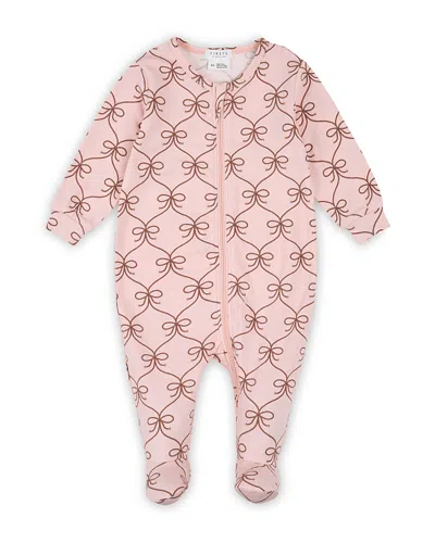 Firsts By Petit Lem Girls' Lasso Bow Print Knit Sleeper Footie - Baby In Pink