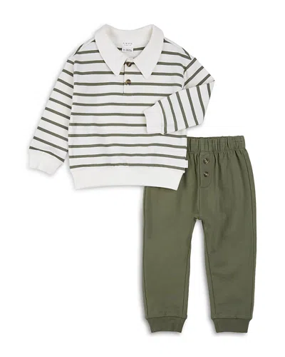 Firsts By Petit Lem Girls Long Sleeve Green Striped Collared Top And Pants Set - Baby