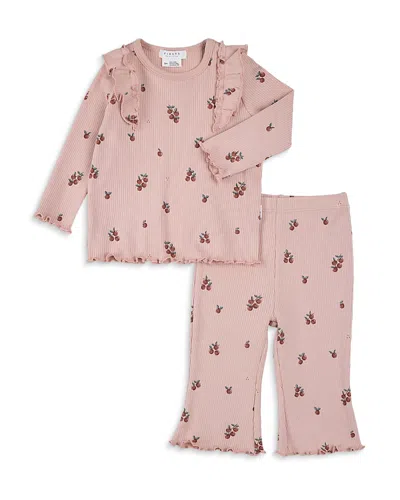 Firsts By Petit Lem Girls Long Sleeve Little Apples Print On Flared Legging Set - Baby In Pink