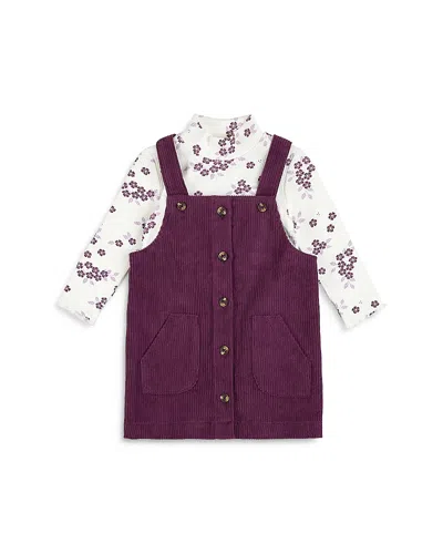 Firsts By Petit Lem Girls' Mockneck & Corduroy Overalls Dress Set - Baby In Dark Purple