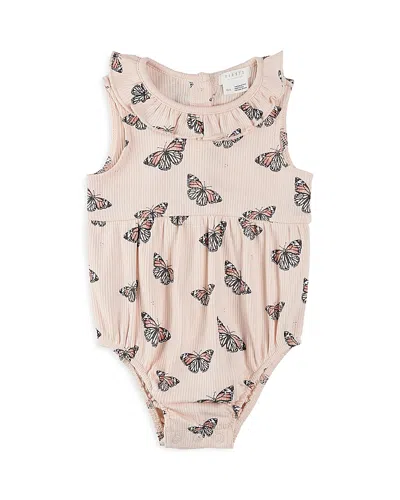 Firsts By Petit Lem Girls' Monarch Butterfly Print Ribbed Bubble Romper - Baby In Light Pink