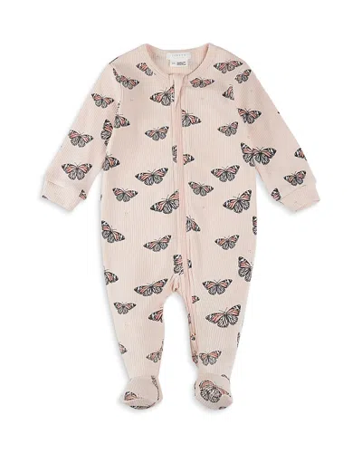 Firsts By Petit Lem Girls' Monarch Butterfly Print Sleeper Footie - Baby In Light Pink