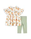 Firsts By Petit Lem Girls' Oranges Print Top & Leggings Set - Baby In Off-white