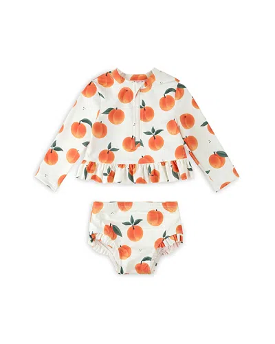 Firsts By Petit Lem Girls' Peaches Print Rash Guard Two Piece Swimsuit - Baby In Multi