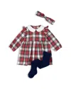 Firsts By Petit Lem Girls' Plaid Headband, Dress & Footed Tights Set - Baby In Red